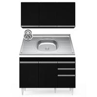 Armário Aéreo E Balcão Com Pia 120Cm Michigan Preto - 1