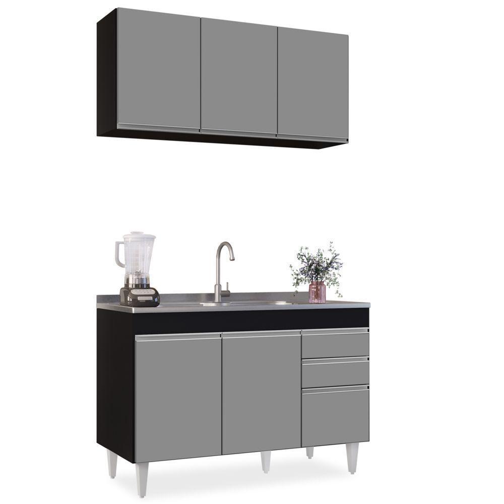 Armário Aéreo E Balcão Com Pia 120Cm Michigan Preto/Cinza - 3