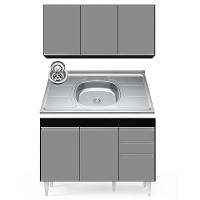 Armário Aéreo E Balcão Com Pia 120Cm Michigan Preto/Cinza - 1