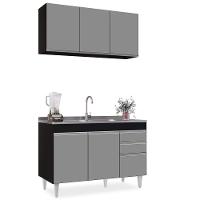 Armário Aéreo E Balcão Com Pia 120Cm Michigan Preto/Cinza - 3