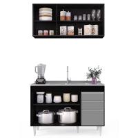 Armário Aéreo E Balcão Com Pia 120Cm Michigan Preto/Cinza - 6