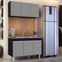 Armário Aéreo E Balcão Com Pia 120Cm Michigan Preto/Cinza - 7