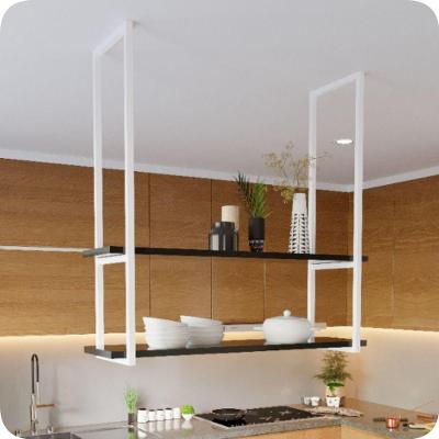 Nicho Branco Prateleira Suspensa Teto Cozinha Preta 100cm