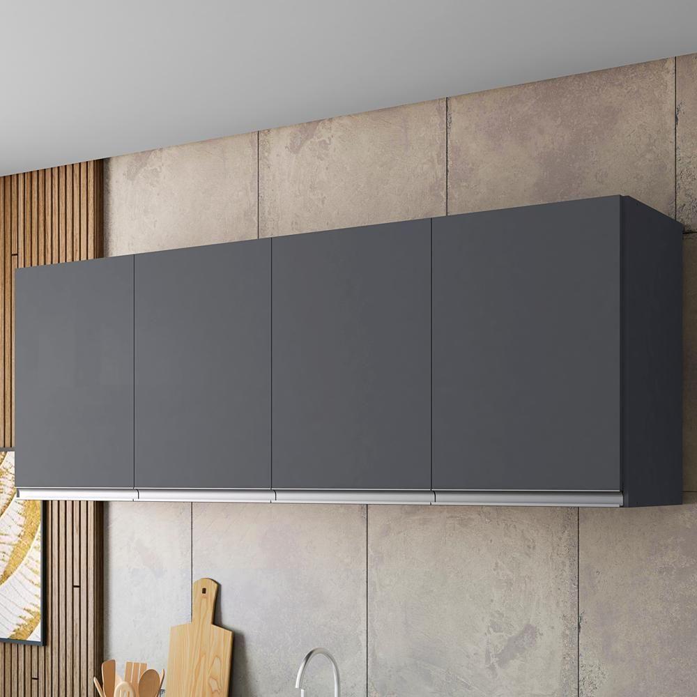 Armario Aereo 160 Cm 4 Portas Andreia Cinza Reajl Cinza - 5