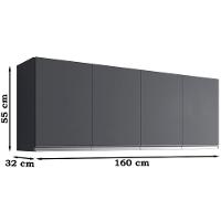 Armario Aereo 160 Cm 4 Portas Andreia Cinza Reajl Cinza - 3