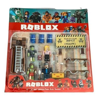 Cartela 4 Boneco 7Cm Roblox Toys Zombie + Cenario Apocalipse
