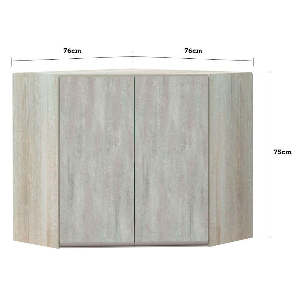Armário Canto Diagonal 2 Portas Legno Crema C/Concreto - 2