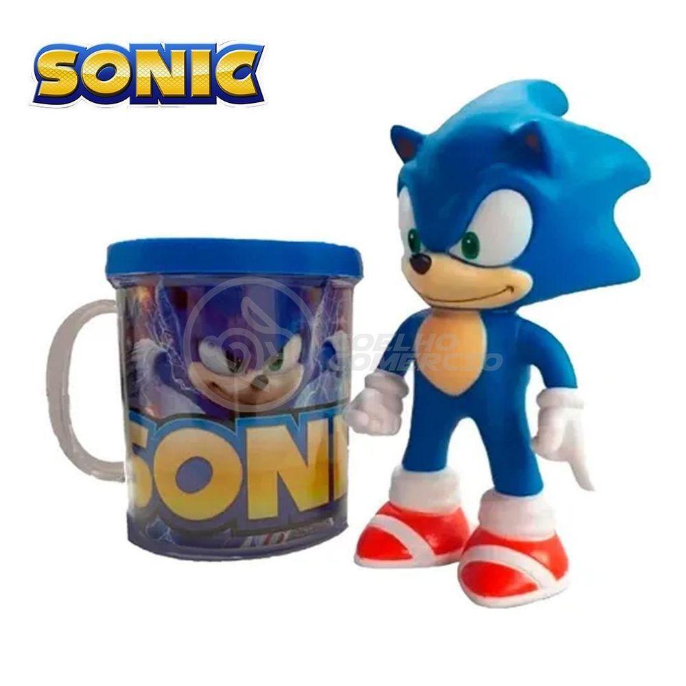 Kit Boneco Sonic Azul Articulado 15Cm + Caneca 350Ml Nº11 - 1