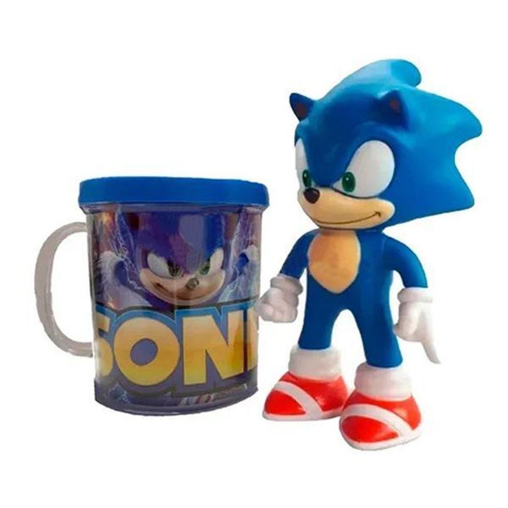 Kit Boneco Sonic Azul Articulado 15Cm + Caneca 350Ml Nº13 - 1