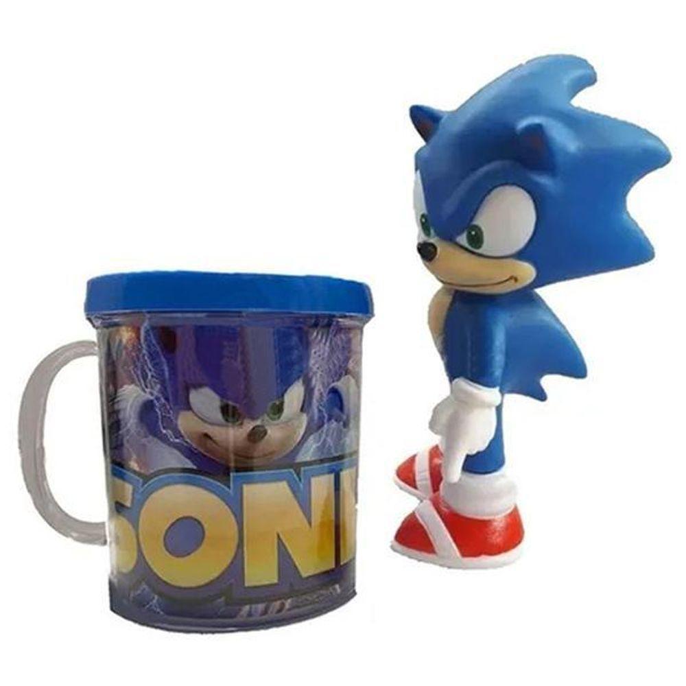 Kit Boneco Sonic Azul Articulado 15Cm + Caneca 350Ml Nº14 - 1
