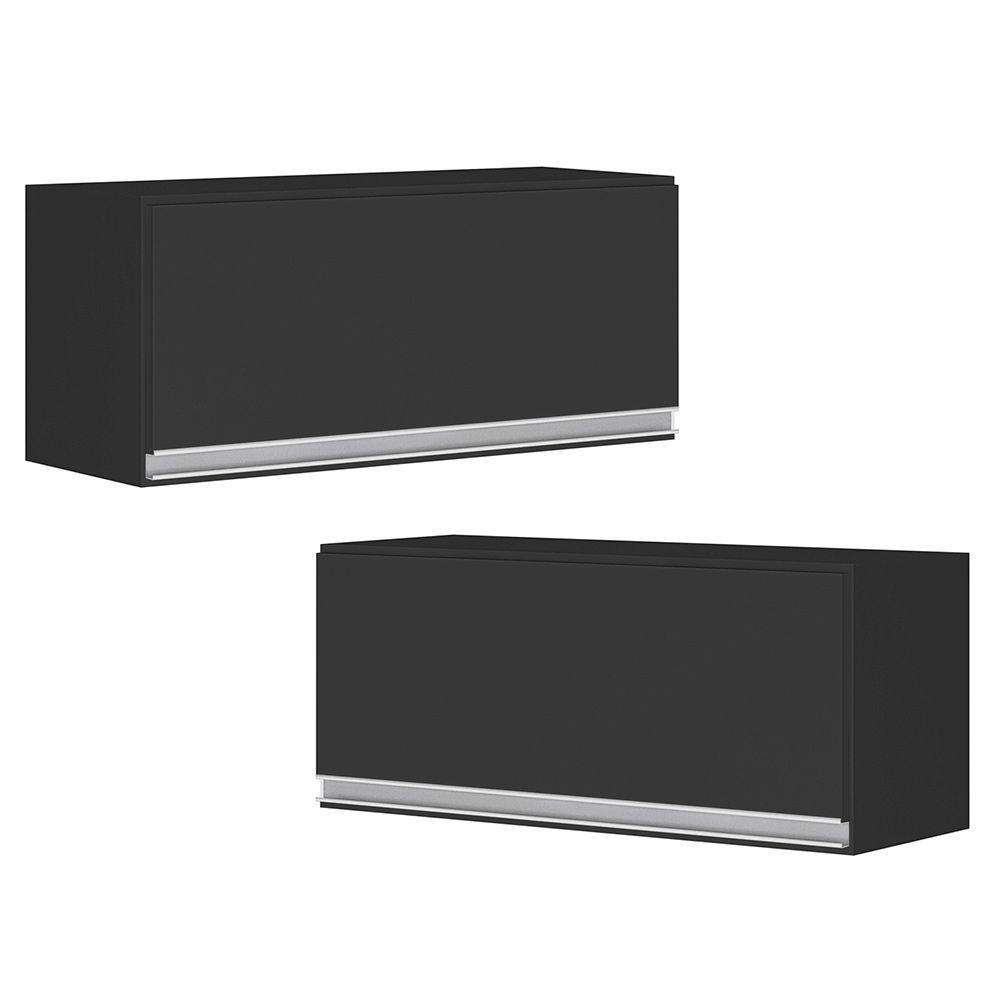 Kit 02 Armários Aéreo Multiuso 60Cm 100% Mdf Preto - 1