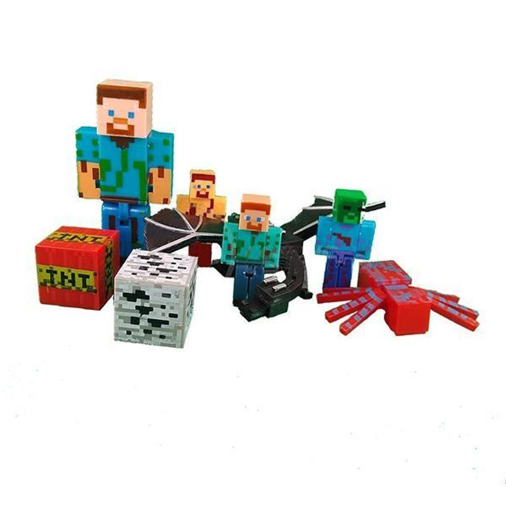 Kit Cartelado Conjunto Minecraft 3 Bonecos + 1 Dragão Ender - 1