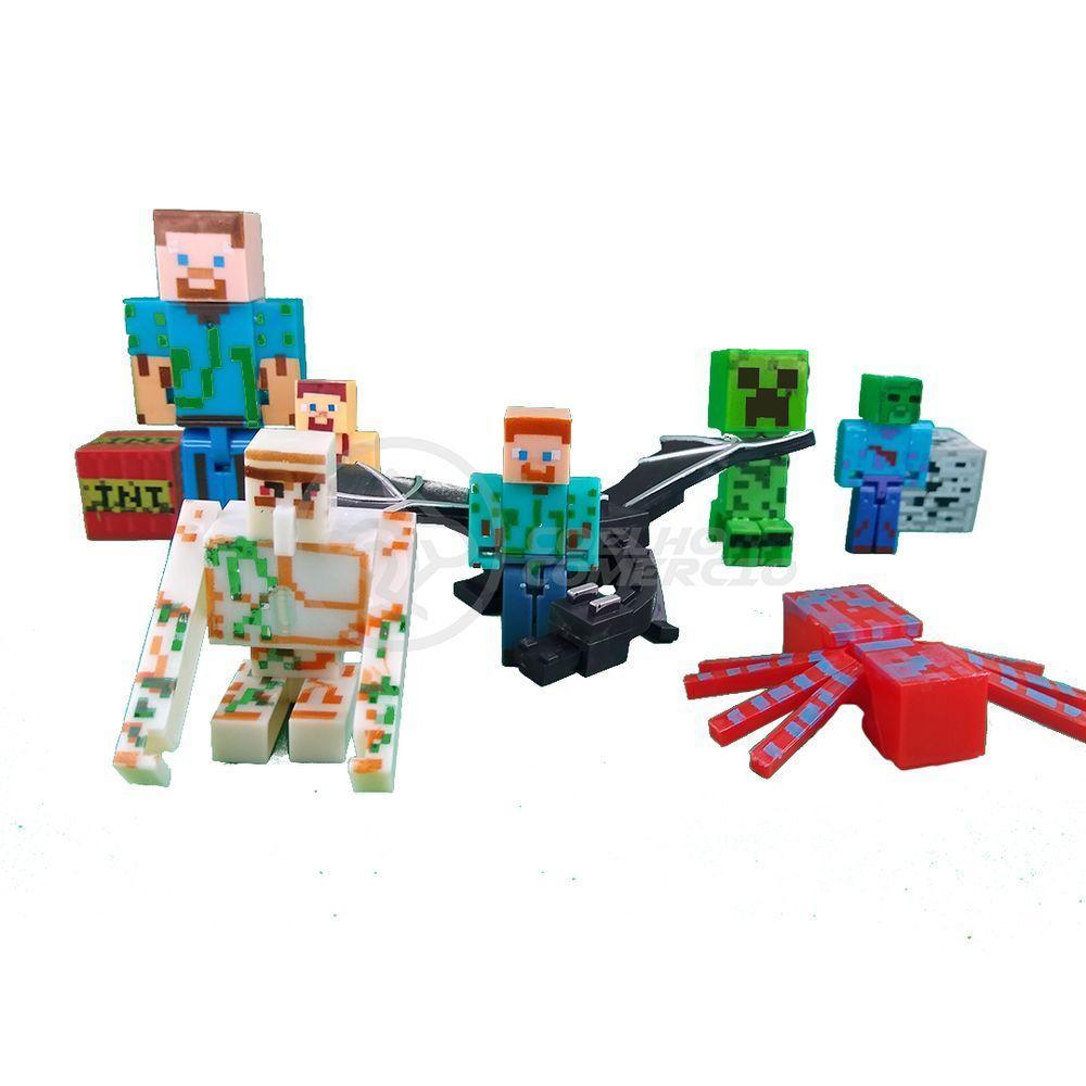 Kit Cartelado Minecraft 3 Bonecos +Dragão + Creeper + Aranha - 10