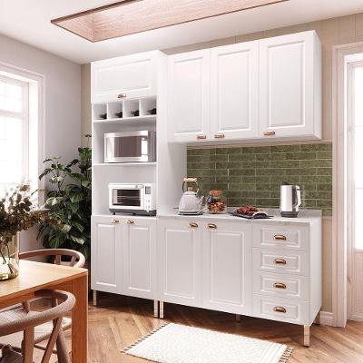 Cozinha Compacta 3 Peças Cristal 8 Portas 4 Gavetas MDP e MDF 190cm Branco