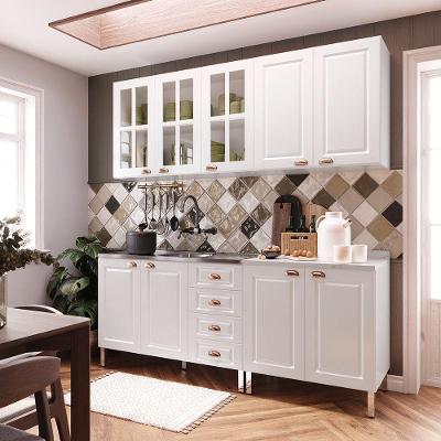 Cozinha Compacta 4 Peças Cristal 9 Portas 4 Gavetas MDP MDF 200cm Branco Polar