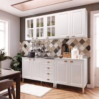 Armário De Cozinha Compacta 4 Peças Com Vidro Janelinha Cristal Luciane Móveis Branco Polar Com Branco Pet E Marmore - 1