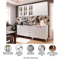 Armário De Cozinha Compacta 4 Peças Com Vidro Janelinha Cristal Luciane Móveis Branco Polar Com Branco Pet E Marmore - 2