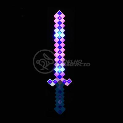 Kit Brinquedo Espada Pixel Minecraft 58cm C/Som Luz+3 Pilhas