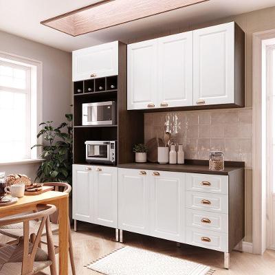 Cozinha Compacta 3 Peças Safira 8 Portas 4 Gavetas MDP e MDF Dourado e Branco