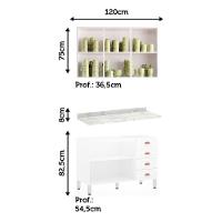 Armário De Cozinha Compacta 2 Peças Com Tampo Cristal Luciane Móveis Branco Polar Com Branco Pet E Marmore - 2
