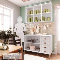 Armário De Cozinha Compacta 2 Peças Com Tampo Cristal Luciane Móveis Branco Polar Com Branco Pet E Marmore - 3