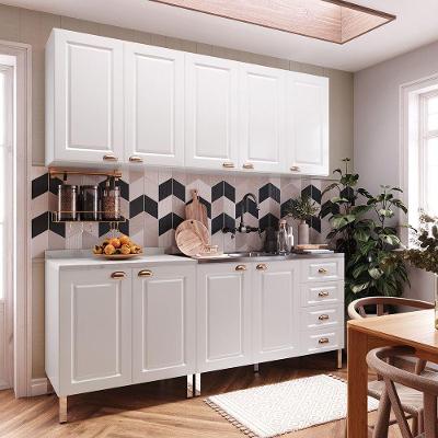 Cozinha Compacta 4 Peças sem Pia Cristal 11 Portas 4 Gavetas 200cm Branco
