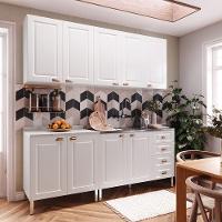 Armário De Cozinha Compacta 4 Peças Sem Pia Cristal Luciane Móveis Branco Polar Com Branco Pet E Marmore - 1