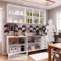 Armário De Cozinha Compacta 4 Peças Sem Pia Cristal Luciane Móveis Branco Polar Com Branco Pet E Marmore - 4