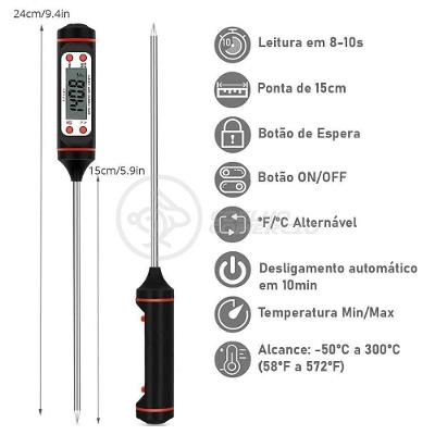 Termômetro Culinário Cozinha Digital Mede -50ºc A +300ºc
