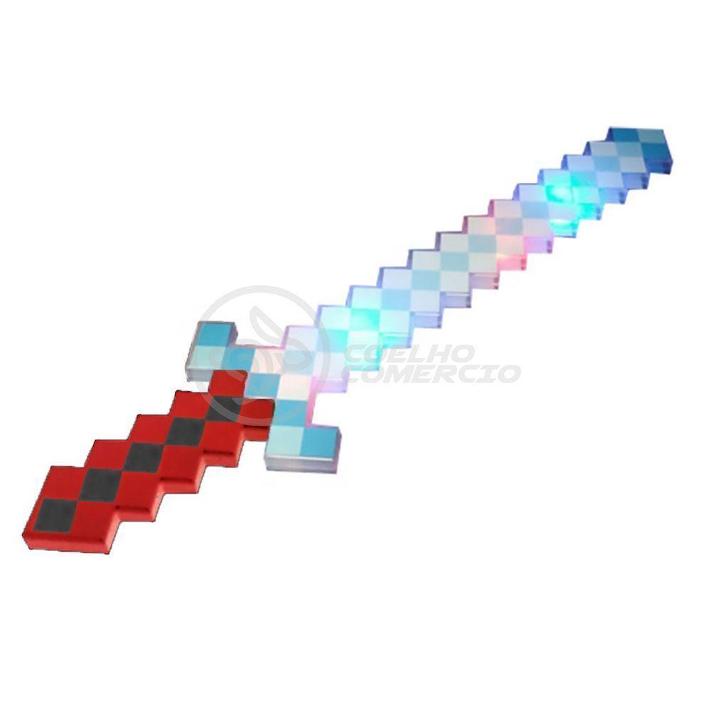 Brinquedo Espada Pixel 58Cm Diamante Com Som E Luz À Pilha - Vermelho - 10