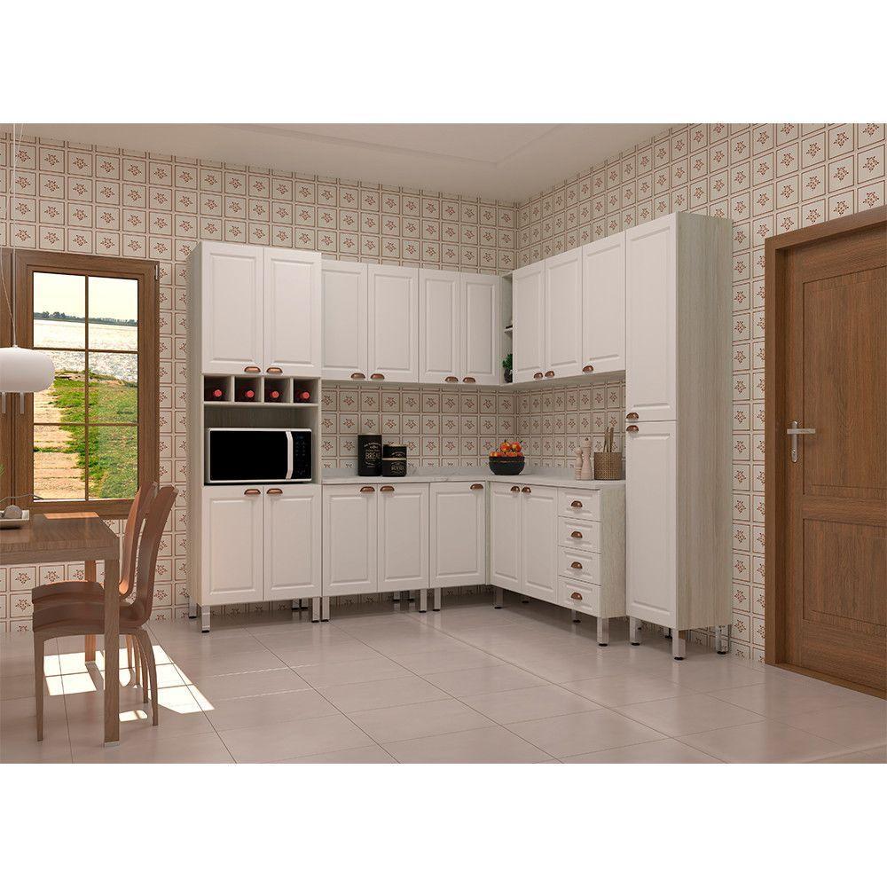 Armário De Cozinha Completa 8 Peças Com Espaço Para Micro-ondas E Tampo Agatha Luciane Móveis Legno Crema Com Branco Pet - 1