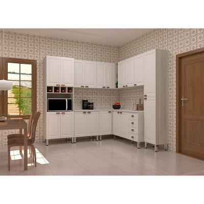 Cozinha Completa 8 Peças Agatha 18 Portas 4 Gavetas MDP Creme e Branco Pet