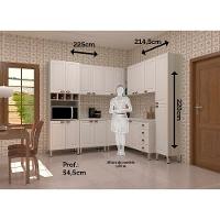 Armário De Cozinha Completa 8 Peças Com Espaço Para Micro-ondas E Tampo Agatha Luciane Móveis Legno Crema Com Branco Pet - 3