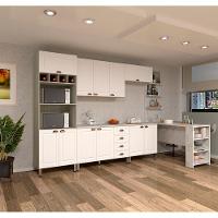 Armário De Cozinha Completa 6 Peças Com Tampo E Bancada Gourmet Agatha Luciane Móveis Legno Crema Com Branco Pet - 1