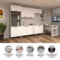 Armário De Cozinha Completa 6 Peças Com Tampo E Bancada Gourmet Agatha Luciane Móveis Legno Crema Com Branco Pet - 5