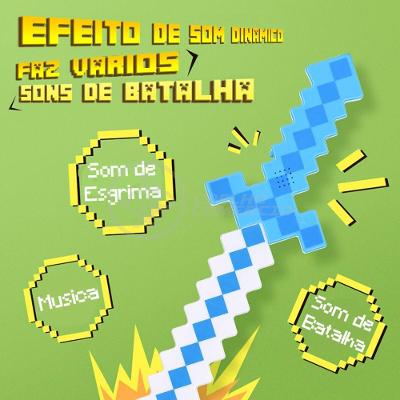 Brinquedo Espada Pixel Minecraft 58cm à Pilha azul