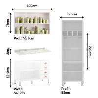 Armário De Cozinha Compacta 3 Peças Com Tampo E Vidro Cristal Luciane Móveis Branco Polar Com Branco Pet E Marmore - 7