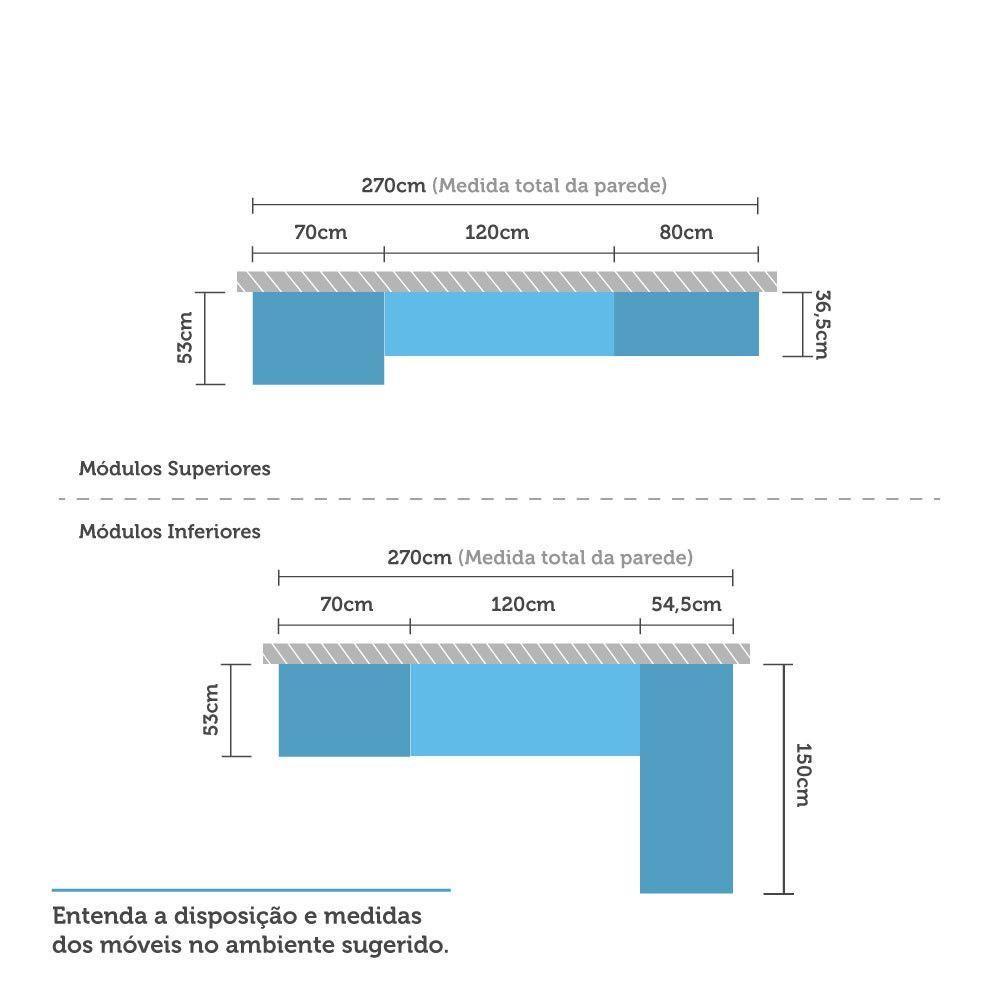 Armário De Cozinha Compacta 4 Peças Com Tampo E Bancada Agatha Luciane Móveis Nogueira Dourado C/ Branco Pet E Marmore - 3