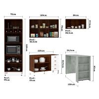 Armário De Cozinha Compacta 4 Peças Com Tampo E Bancada Agatha Luciane Móveis Nogueira Dourado C/ Branco Pet E Marmore