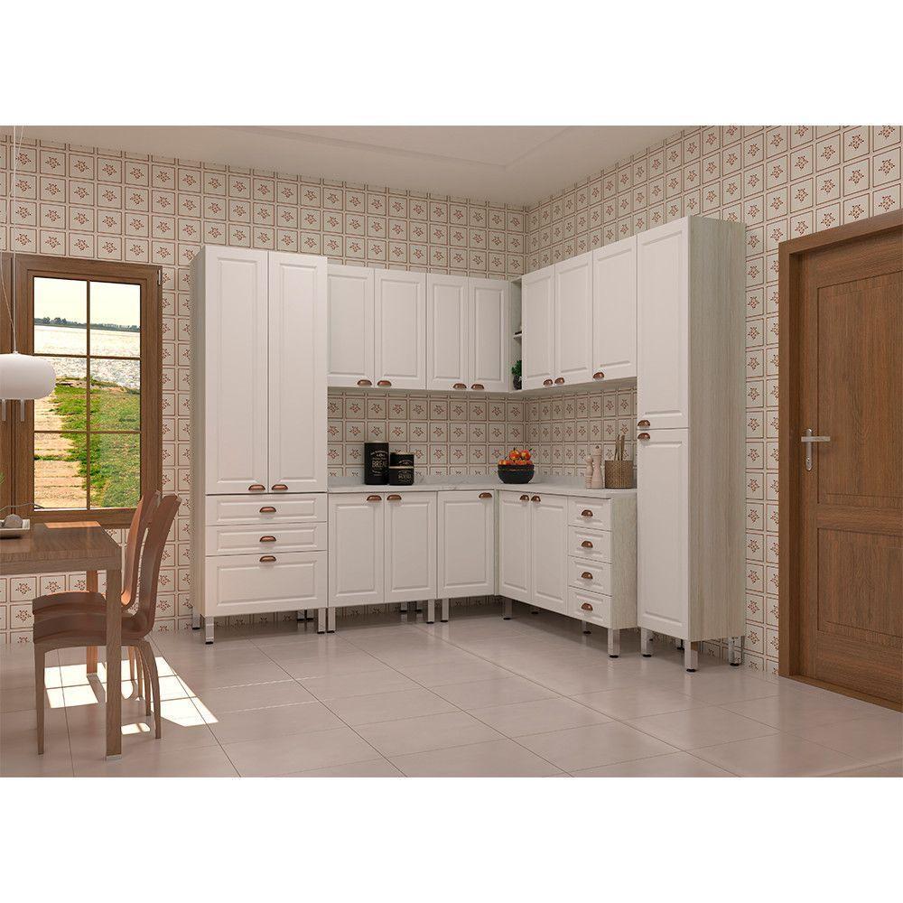 Armário De Cozinha Completa 8 Peças Com Tampo Agatha Luciane Móveis Legno Crema Com Branco Pet - 1