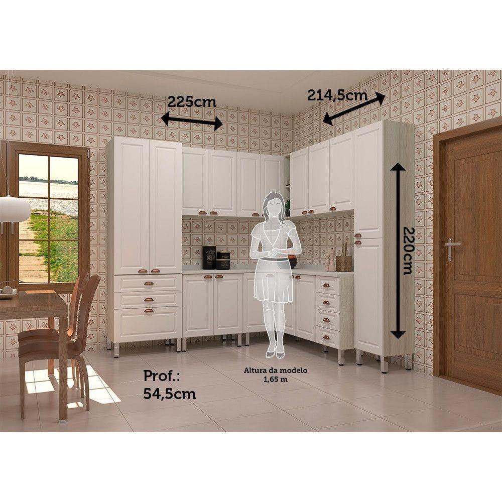 Armário De Cozinha Completa 8 Peças Com Tampo Agatha Luciane Móveis Legno Crema Com Branco Pet - 4
