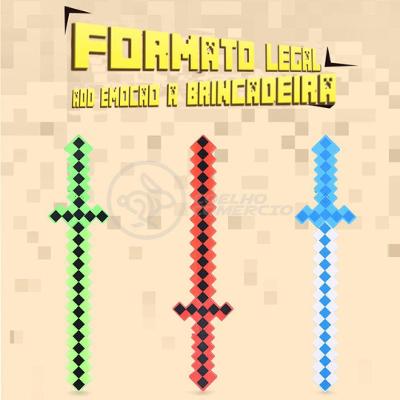 Brinquedo Espada Pixel Minecraft 58cm Diamante à Pilha Azul