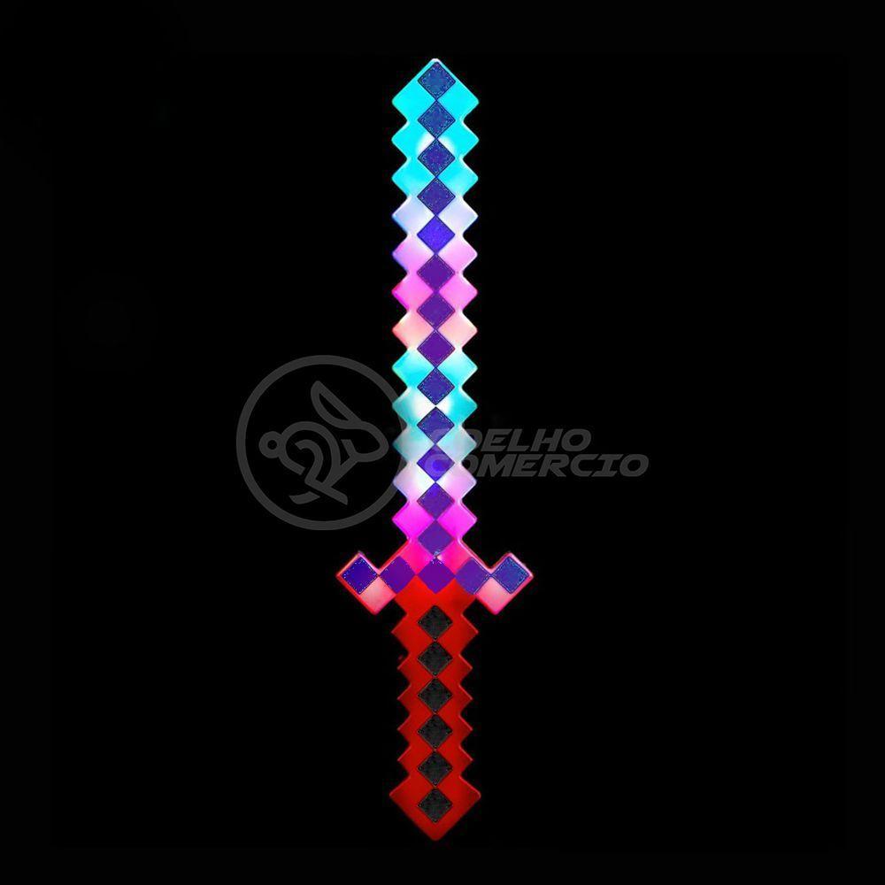 Brinquedo Espada Pixel 58Cm Diamante Com Som E Luz À Pilha - Vermelho - 8