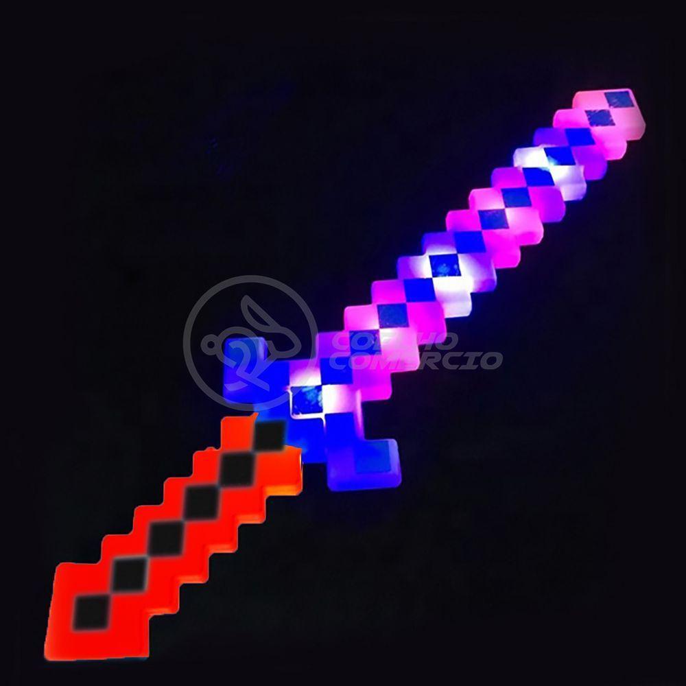 Brinquedo Espada Pixel 58Cm Diamante Com Som E Luz À Pilha - Vermelho - 4