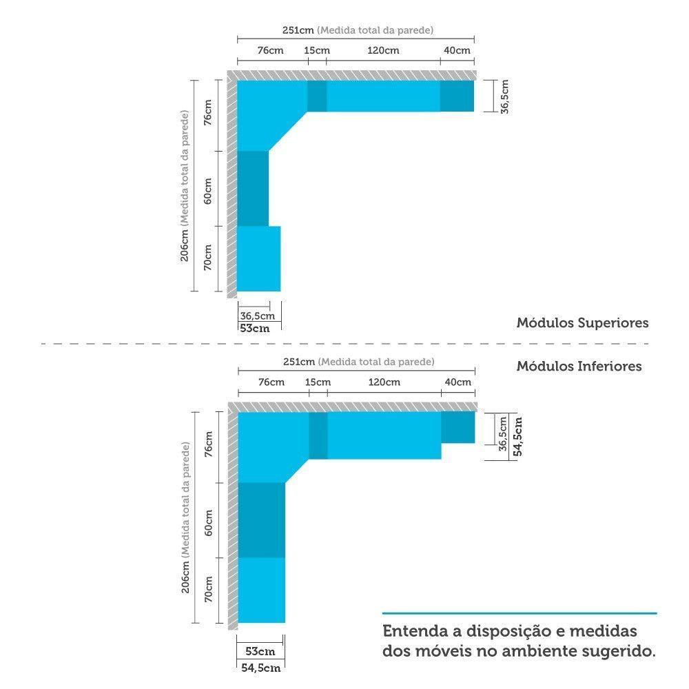 Armário De Cozinha Completa 10 Peças Com Tampos E Espaço Para Micro-ondas Cristal Luciane Móveis Branco Polar Com Branco Pet E Marmore - 3