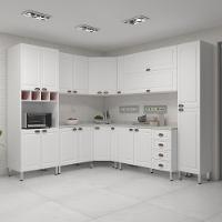 Armário De Cozinha Completa 10 Peças Com Tampos E Espaço Para Micro-ondas Cristal Luciane Móveis Branco Polar Com Branco Pet E Marmore - 1