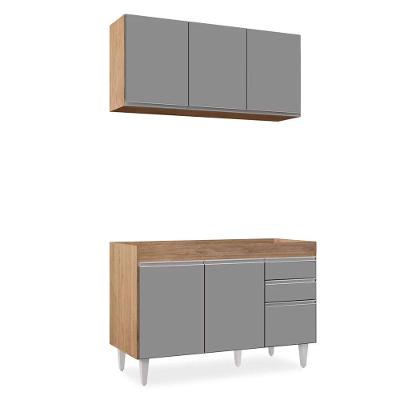 Kit Armário Aéreo Balcão Castanho Cinza 120cm