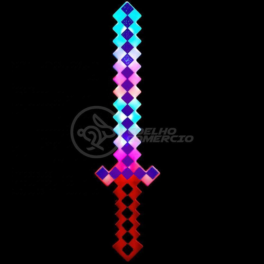 Brinquedo Espada Pixel 58Cm Diamante Com Som E Luz À Pilha - Vermelho - 6