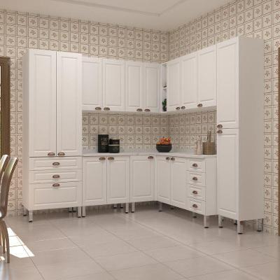 Cozinha Completa Cristal 16 Portas 7 Gavetas MDP MDF 225cm Branco Polar Bco Pet