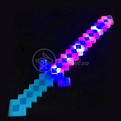 Brinquedo Espada Pixel Minecraft 58cm à Pilha azul